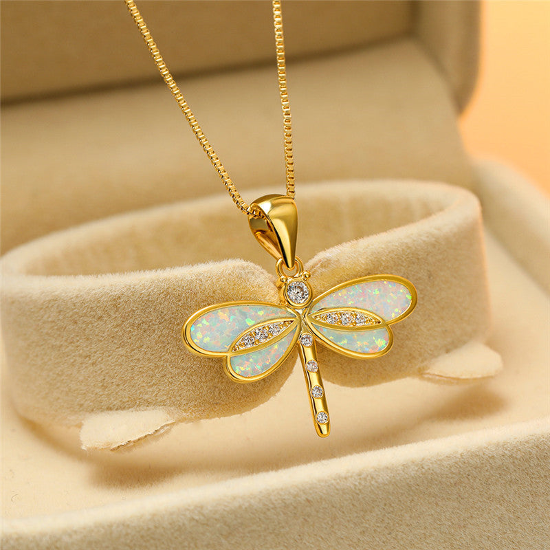 Arany szitakötő opál nyaklánc