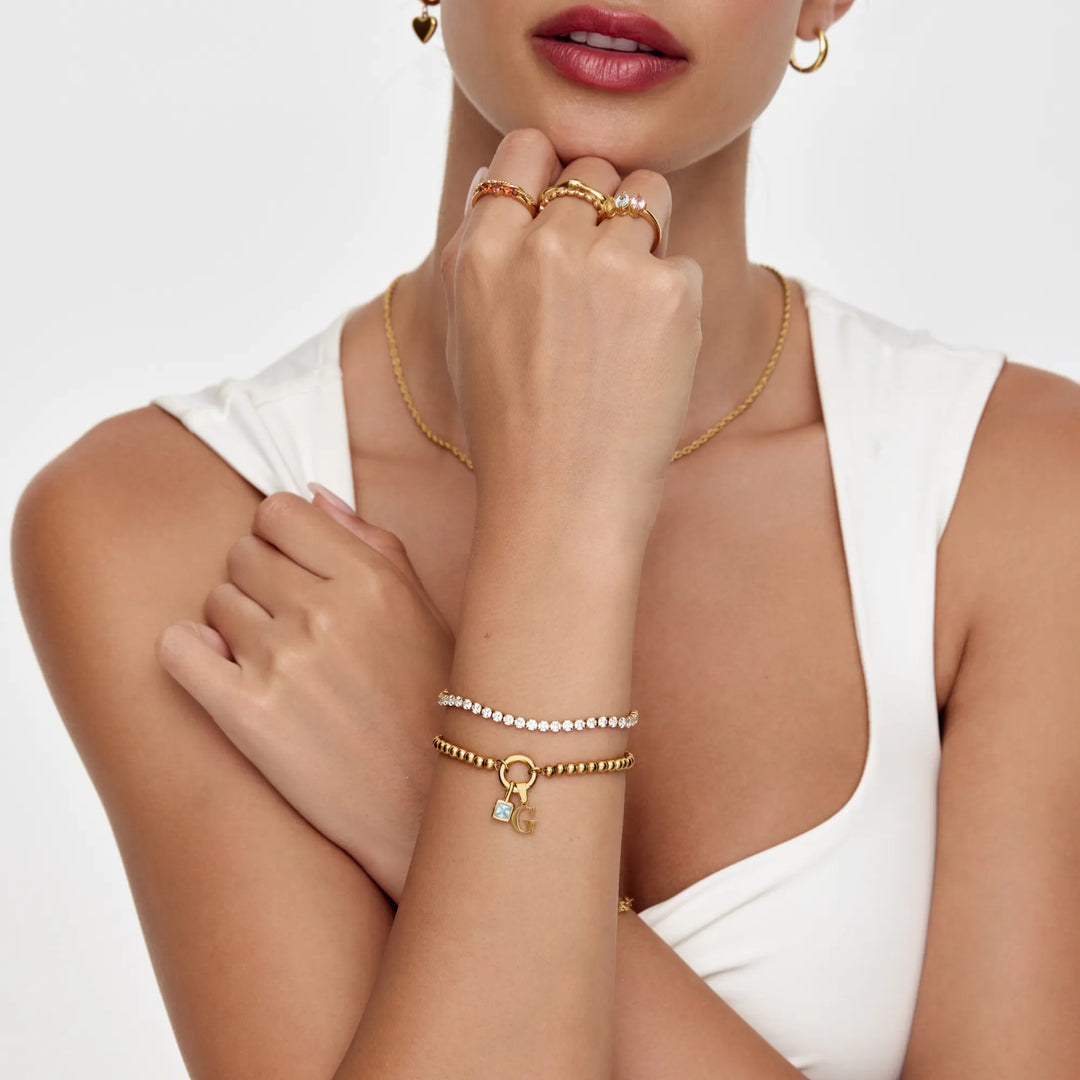 Pearl Birthstone Cross Charm karkötő