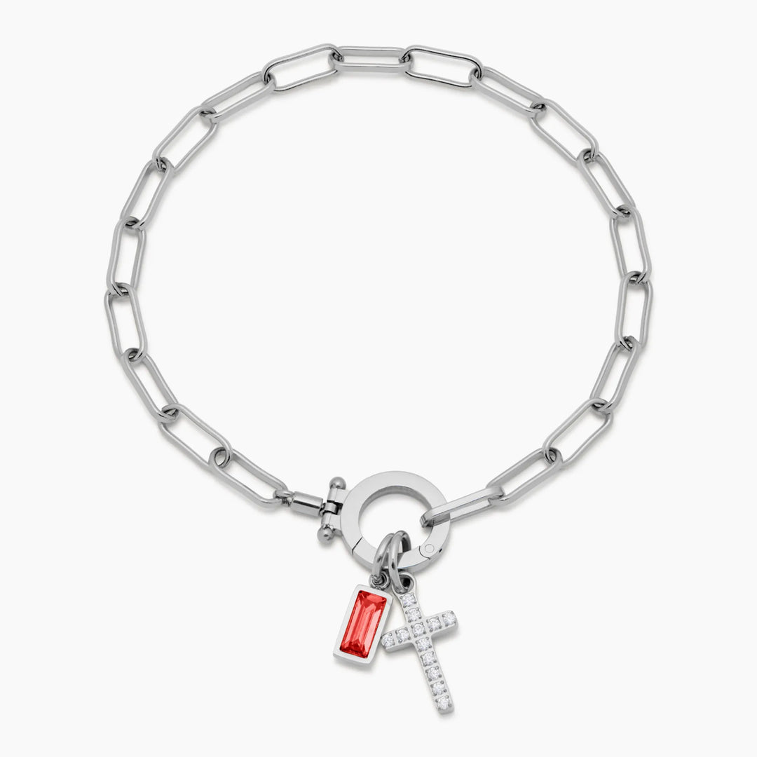 Gémkapocs Birthstone Cross Charm karkötő