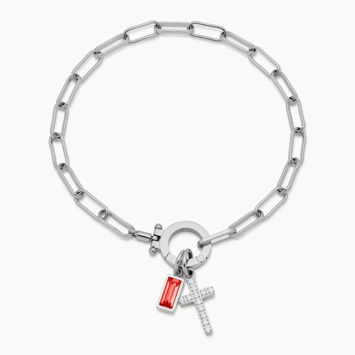 Gémkapocs Birthstone Cross Charm karkötő