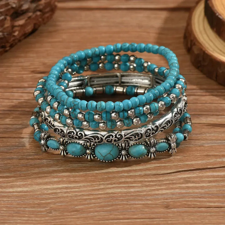 Boho türkiz gyöngyös karkötőszett