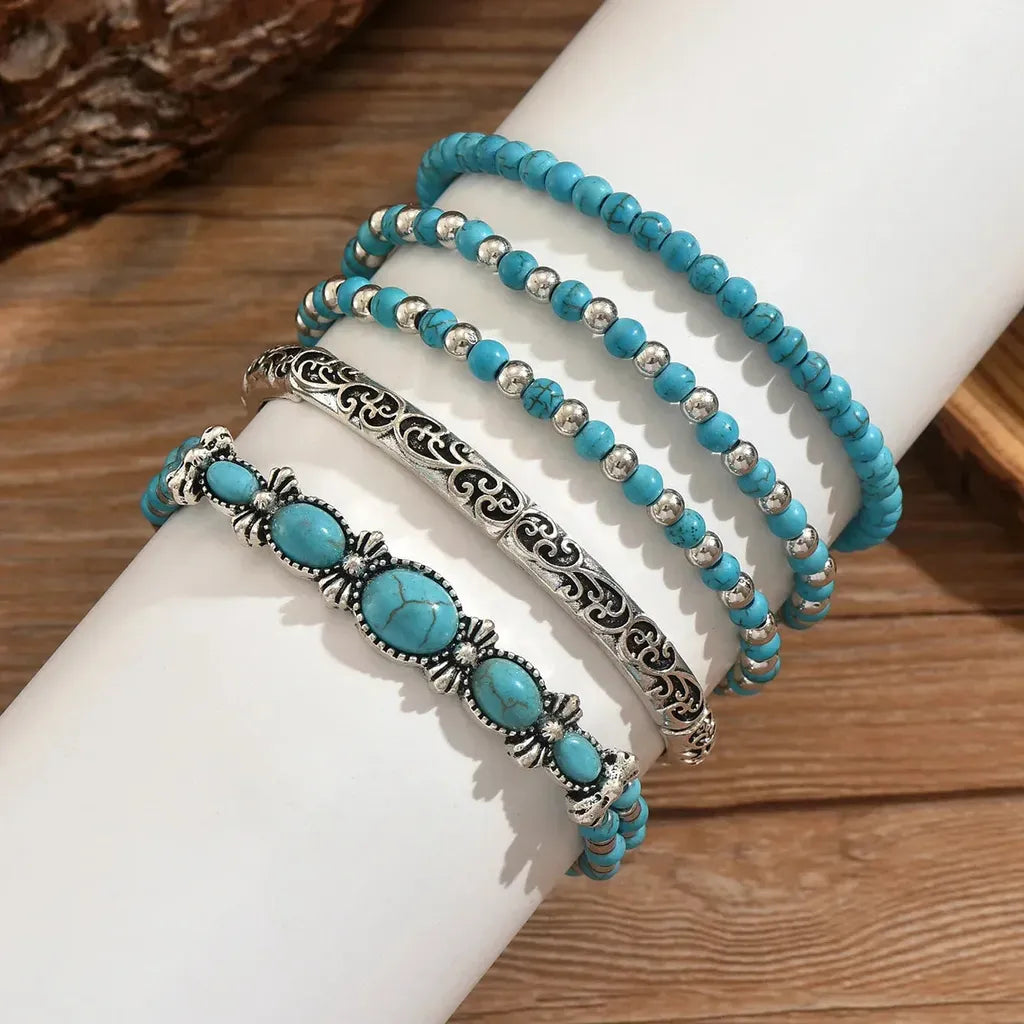 Boho türkiz gyöngyös karkötőszett