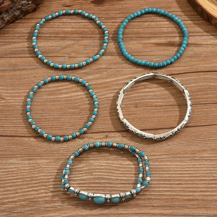 Boho türkiz gyöngyös karkötőszett