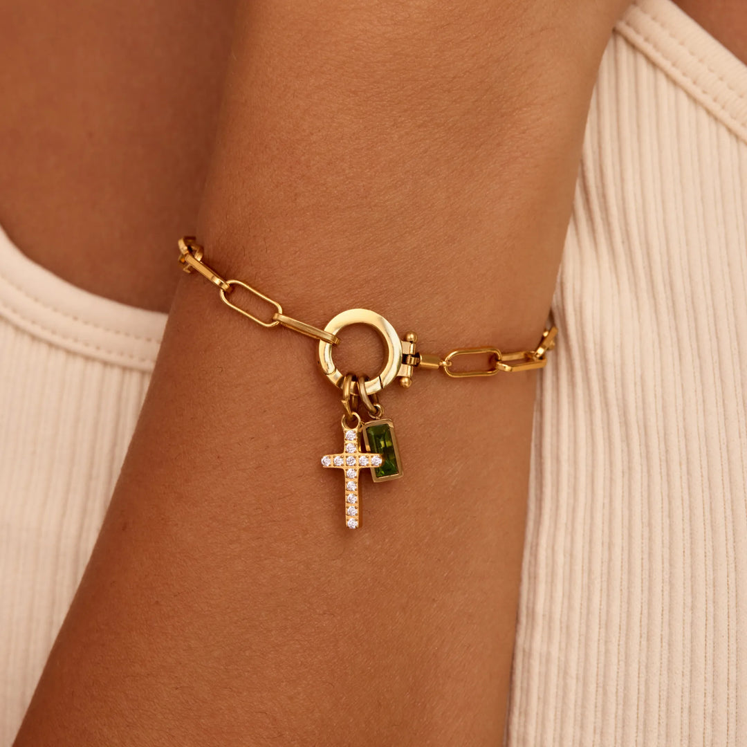 Gémkapocs Birthstone Cross Charm karkötő