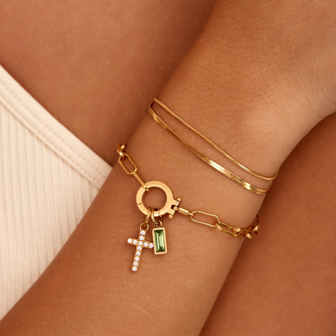 Gémkapocs Birthstone Cross Charm karkötő