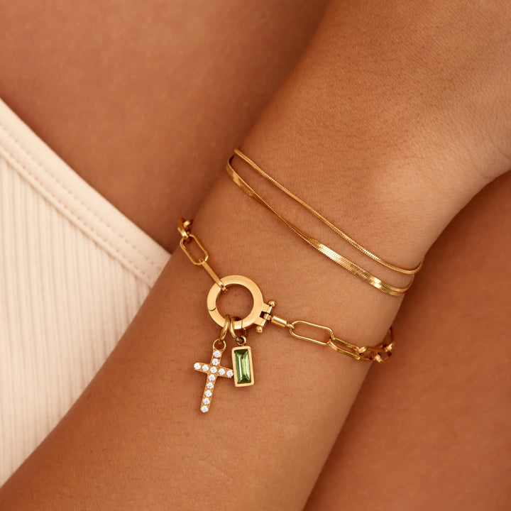 Gémkapocs Birthstone Cross Charm karkötő