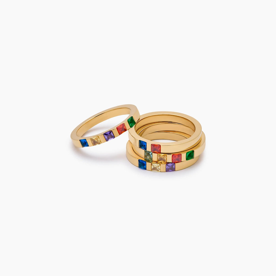 Princess Cut Birthstone gyűrű