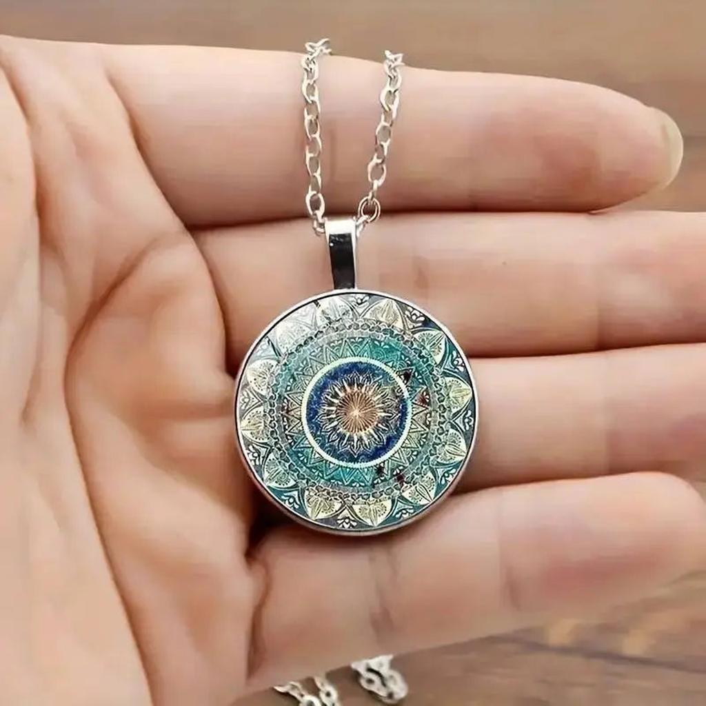 Retro kerek kék mandala nyaklánc