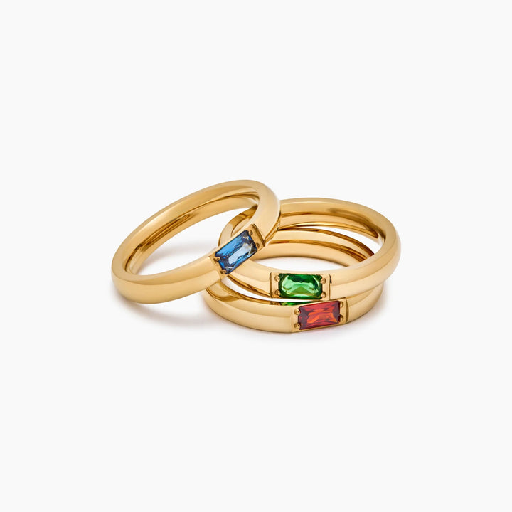 Baguette Birthstone zenekari gyűrű