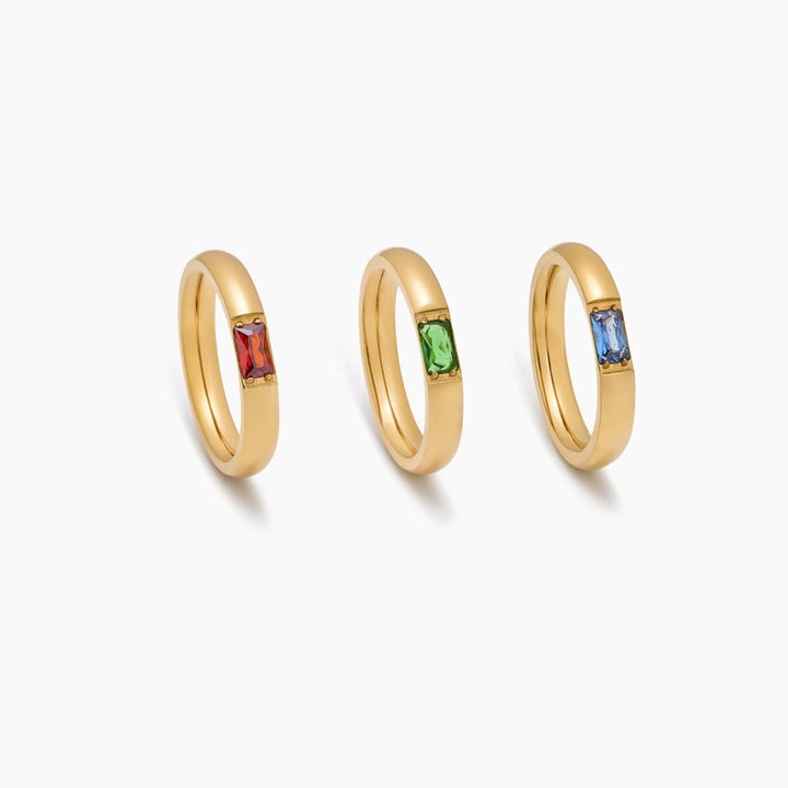 Baguette Birthstone zenekari gyűrű