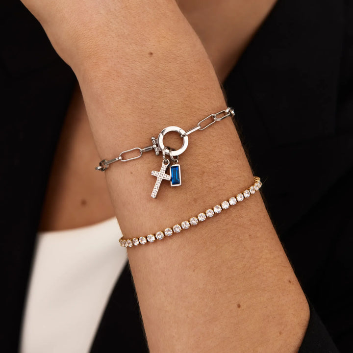 Gémkapocs Birthstone Cross Charm karkötő
