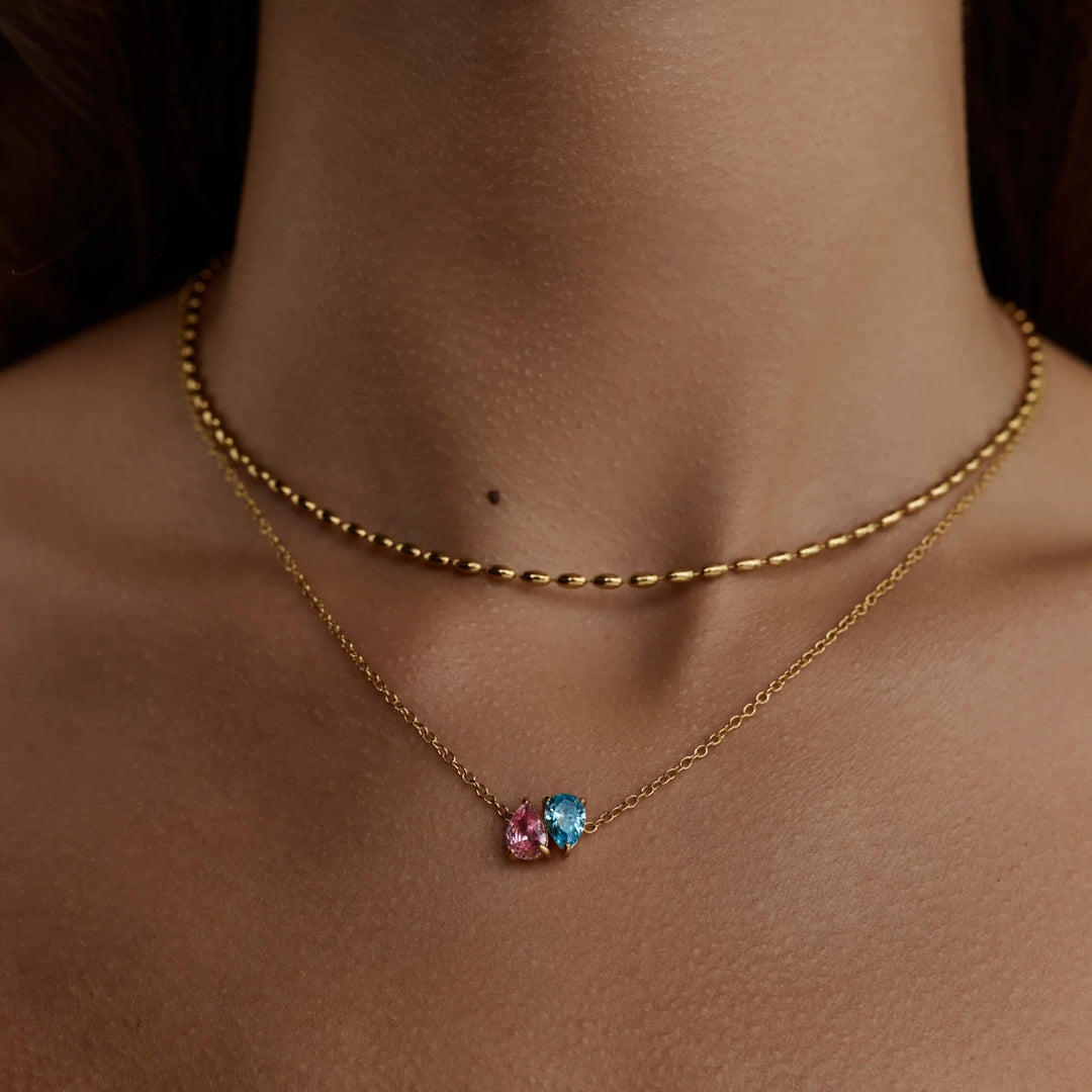 Duo Teardrop Birthstone nyaklánc
