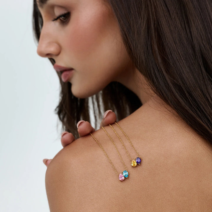 Duo Teardrop Birthstone nyaklánc